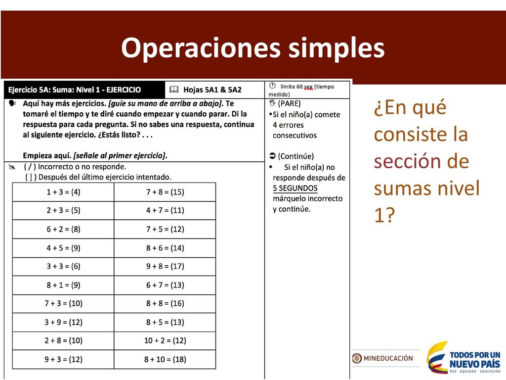 Operaciones simples ¿En qué consiste la sección de sumas nivel 1