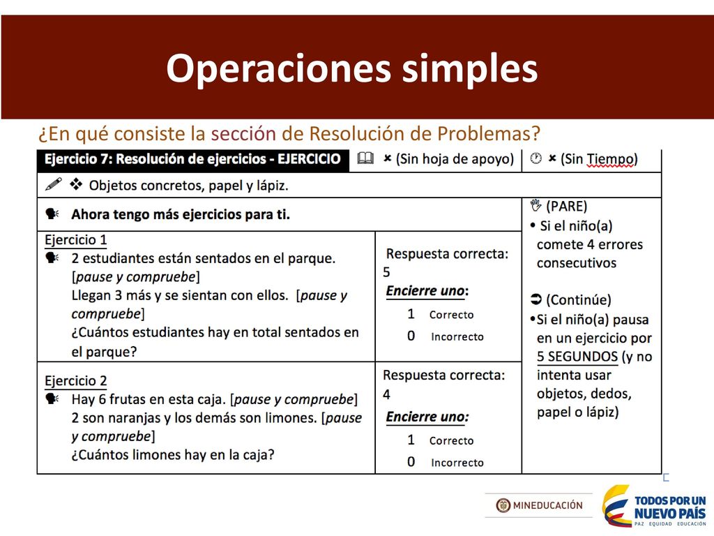 Operaciones simples ¿En qué consiste la sección de Resolución de Problemas
