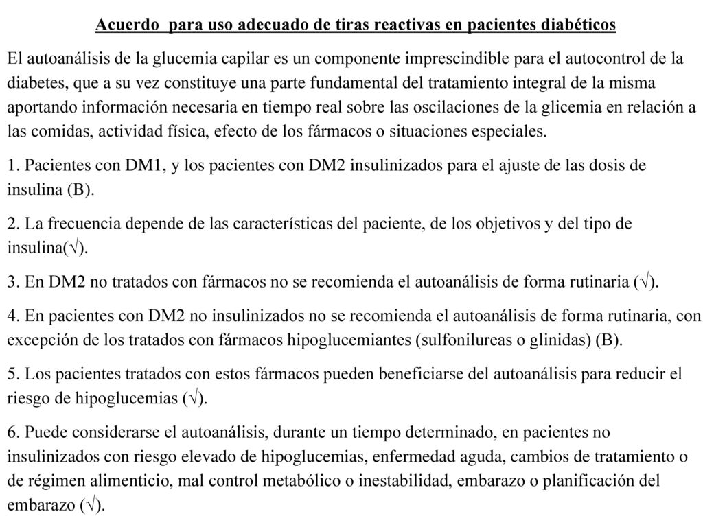 Acuerdo para uso adecuado de tiras reactivas en pacientes diabéticos