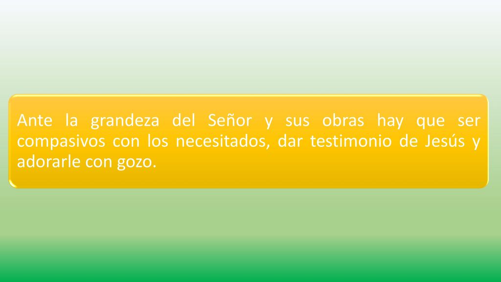 Ante la grandeza del Señor y sus obras hay que ser compasivos con los necesitados, dar testimonio de Jesús y adorarle con gozo.