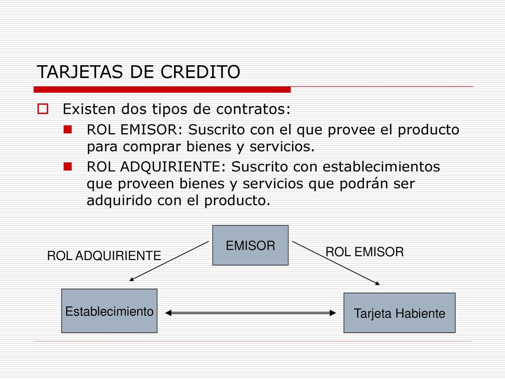 TARJETAS DE CREDITO Existen dos tipos de contratos: