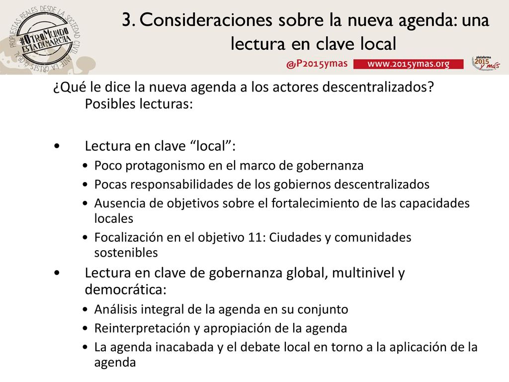 3. Consideraciones sobre la nueva agenda: una lectura en clave local