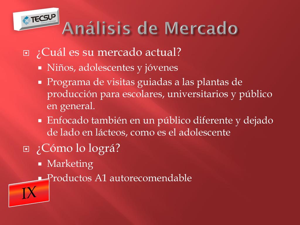 Análisis de Mercado IX ¿Cuál es su mercado actual ¿Cómo lo lográ