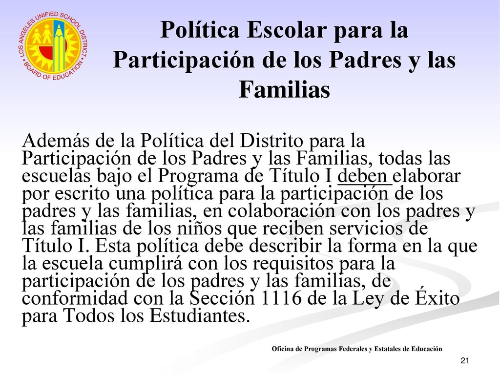 Política Escolar para la Participación de los Padres y las Familias