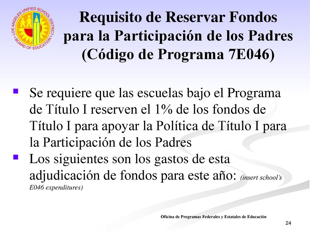 Requisito de Reservar Fondos para la Participación de los Padres