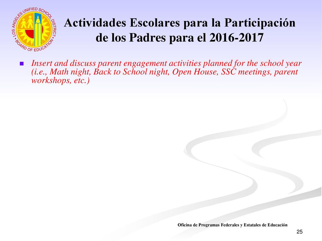 Actividades Escolares para la Participación de los Padres para el