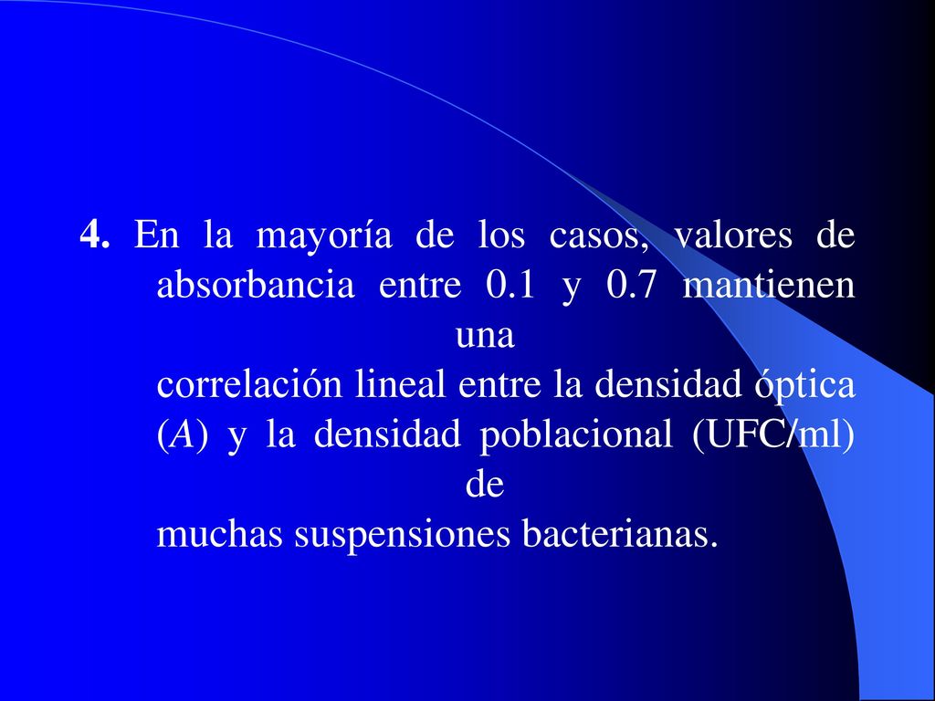 4. En la mayoría de los casos, valores de absorbancia entre 0. 1 y 0
