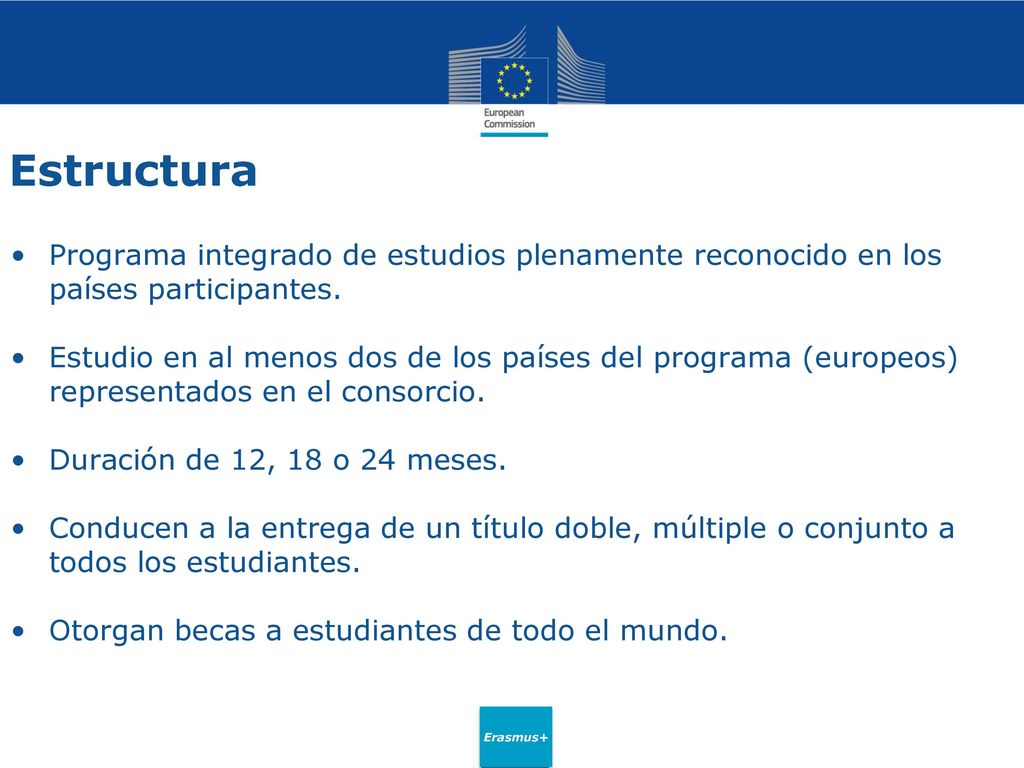 Estructura Programa integrado de estudios plenamente reconocido en los países participantes.