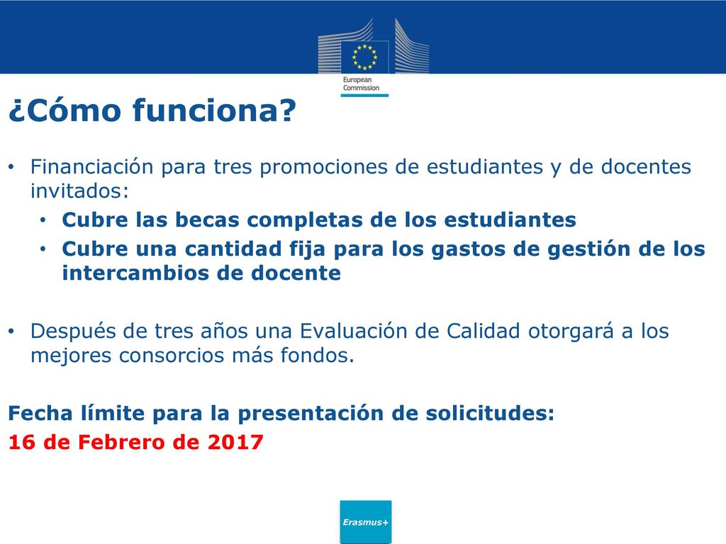 ¿Cómo funciona Financiación para tres promociones de estudiantes y de docentes invitados: Cubre las becas completas de los estudiantes.