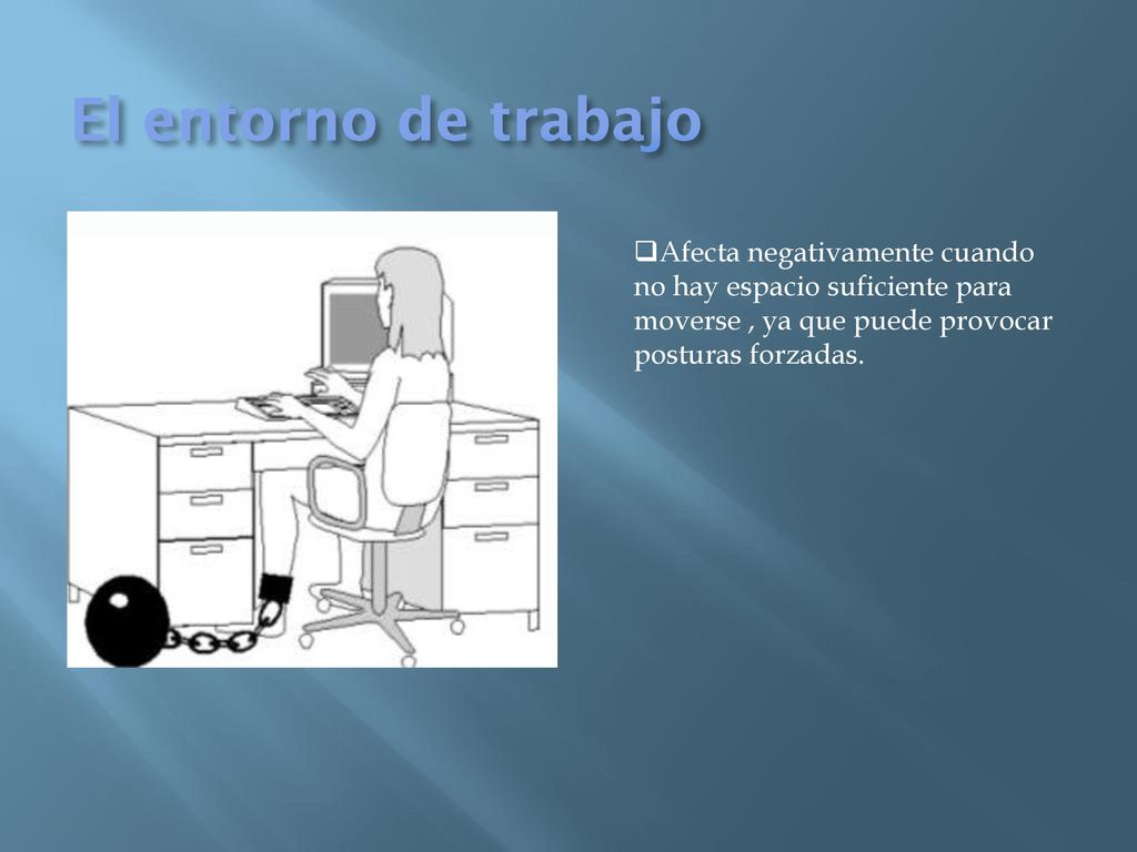 El entorno de trabajo Afecta negativamente cuando no hay espacio suficiente para moverse , ya que puede provocar posturas forzadas.