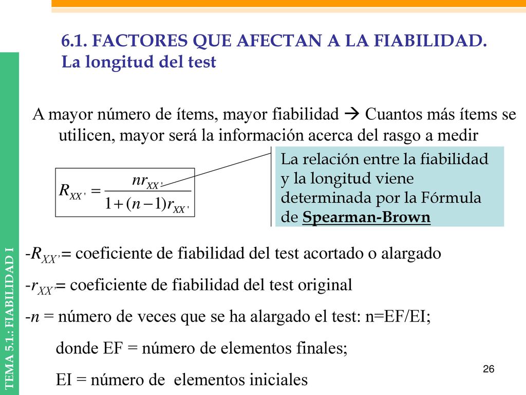 6.1. FACTORES QUE AFECTAN A LA FIABILIDAD. La longitud del test