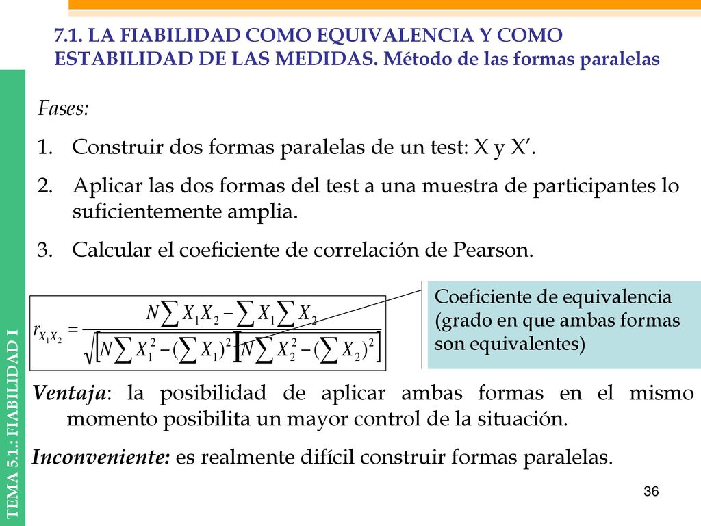 Construir dos formas paralelas de un test: X y X’.