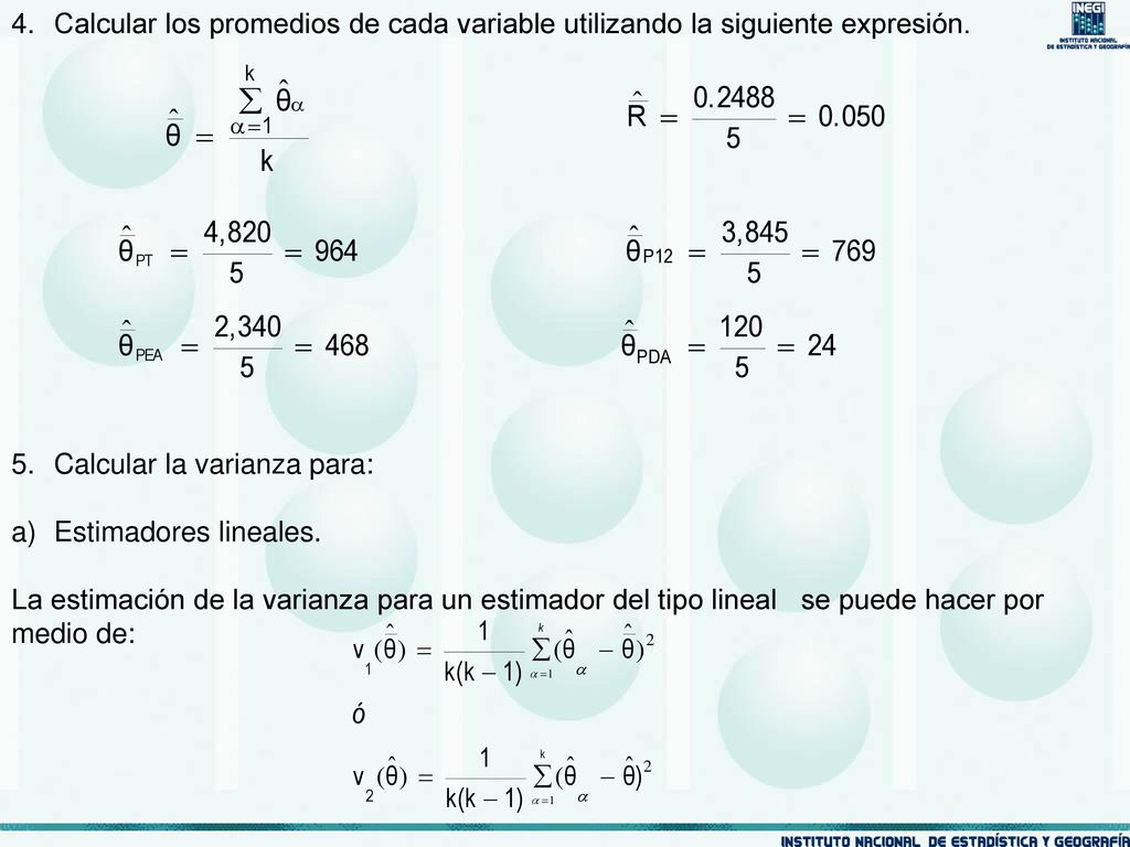 Calcular los promedios de cada variable utilizando la siguiente expresión.