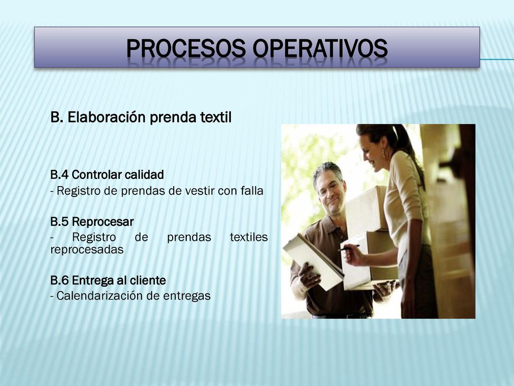 PROCESOS OPERATIVOS B. Elaboración prenda textil B.4 Controlar calidad