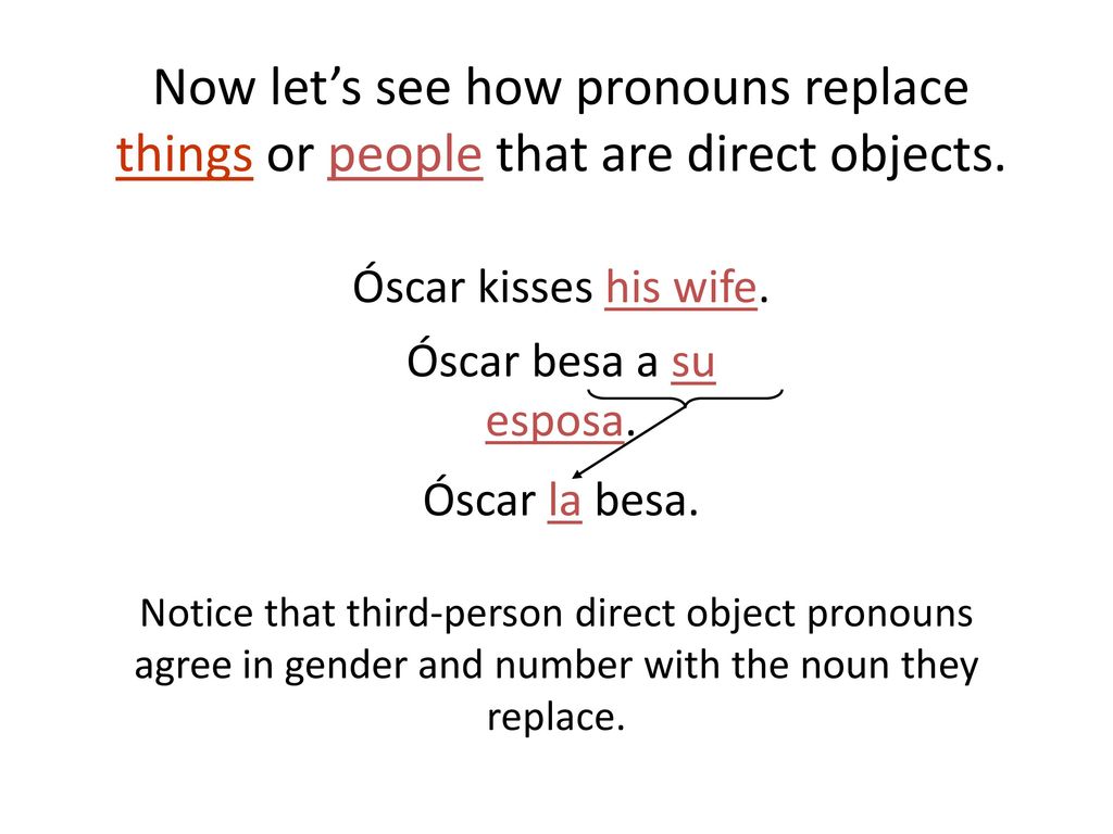 Now let’s see how pronouns replace things or people that are direct objects.
