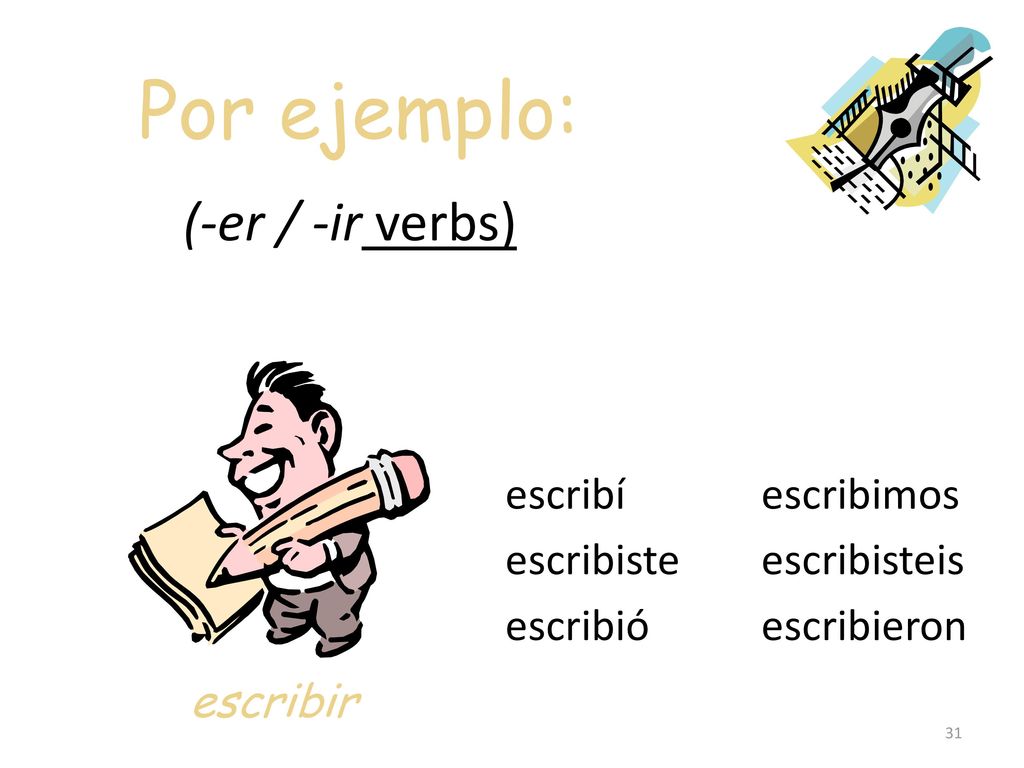 Por ejemplo: (-er / -ir verbs) escribir escribí escribiste escribió