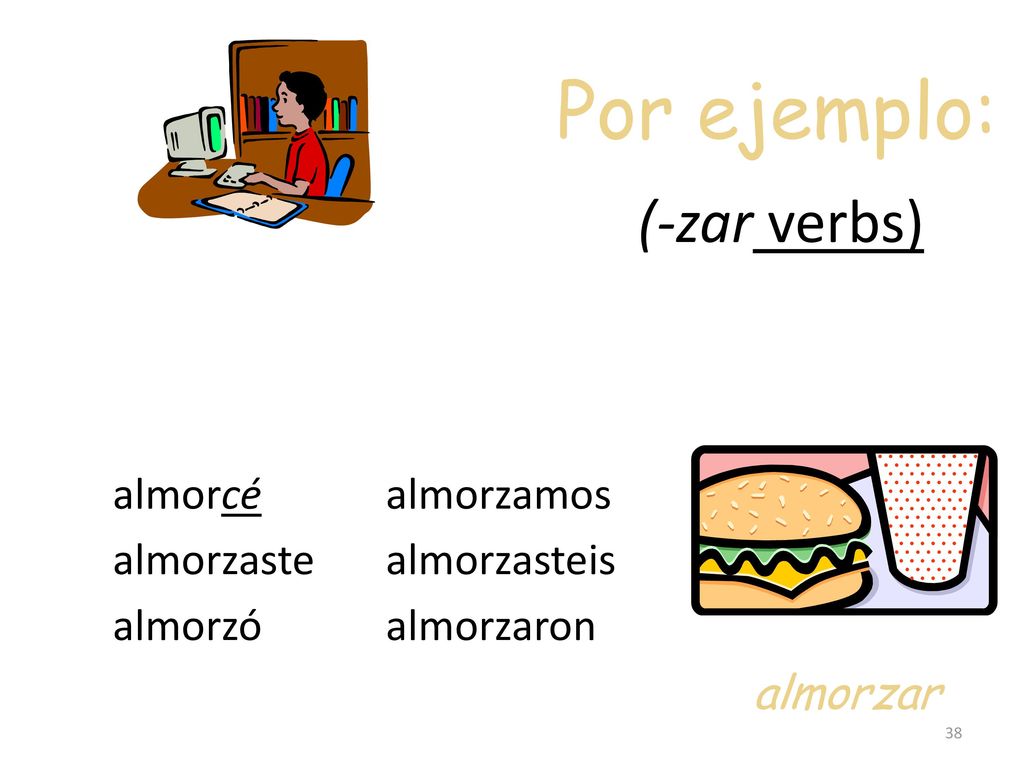 Por ejemplo: (-zar verbs) almorzar almorcé almorzaste almorzó