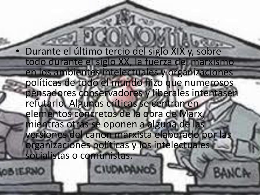 Durante el último tercio del siglo XIX y, sobre todo durante el siglo XX, la fuerza del marxismo en los ambientes intelectuales y organizaciones políticas de todo el mundo hizo que numerosos pensadores conservadores y liberales intentasen refutarlo.