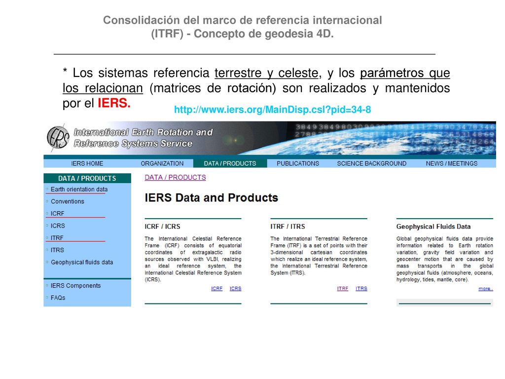 Consolidación del marco de referencia internacional (ITRF) - Concepto de geodesia 4D.