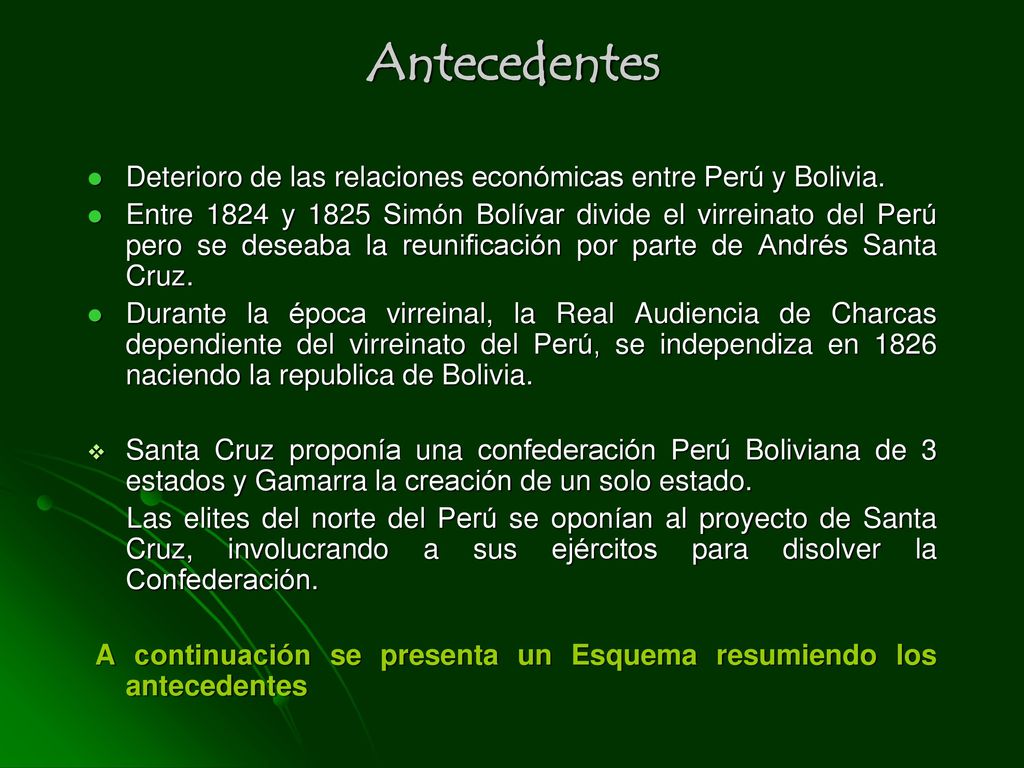Antecedentes Deterioro de las relaciones económicas entre Perú y Bolivia.