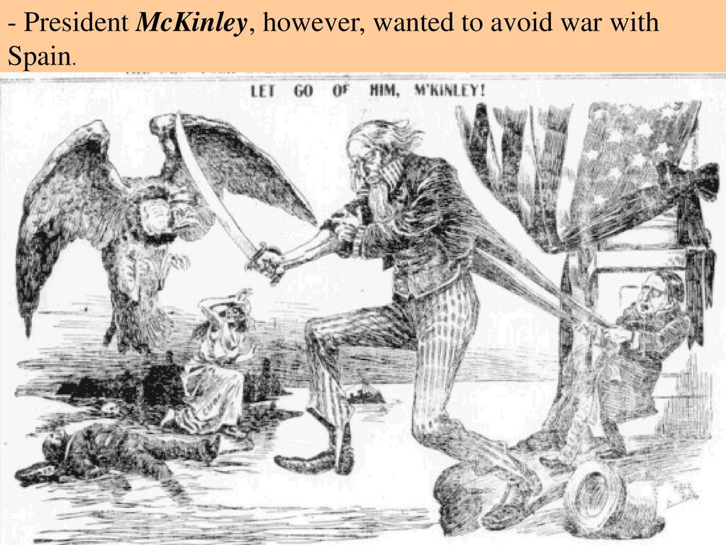 - President McKinley, however, wanted to avoid war with Spain.