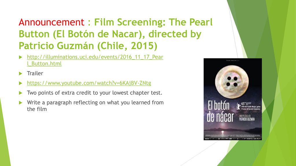 Announcement : Film Screening: The Pearl Button (El Botón de Nacar), directed by Patricio Guzmán (Chile, 2015)
