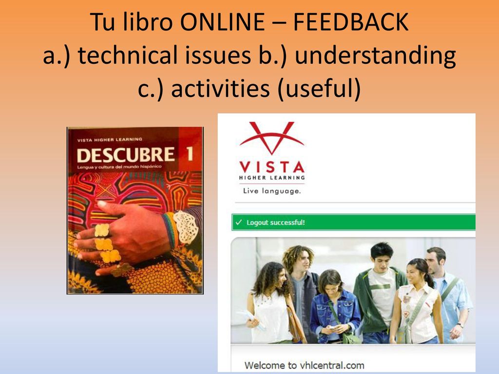 Tu libro ONLINE – FEEDBACK a. ) technical issues b. ) understanding c