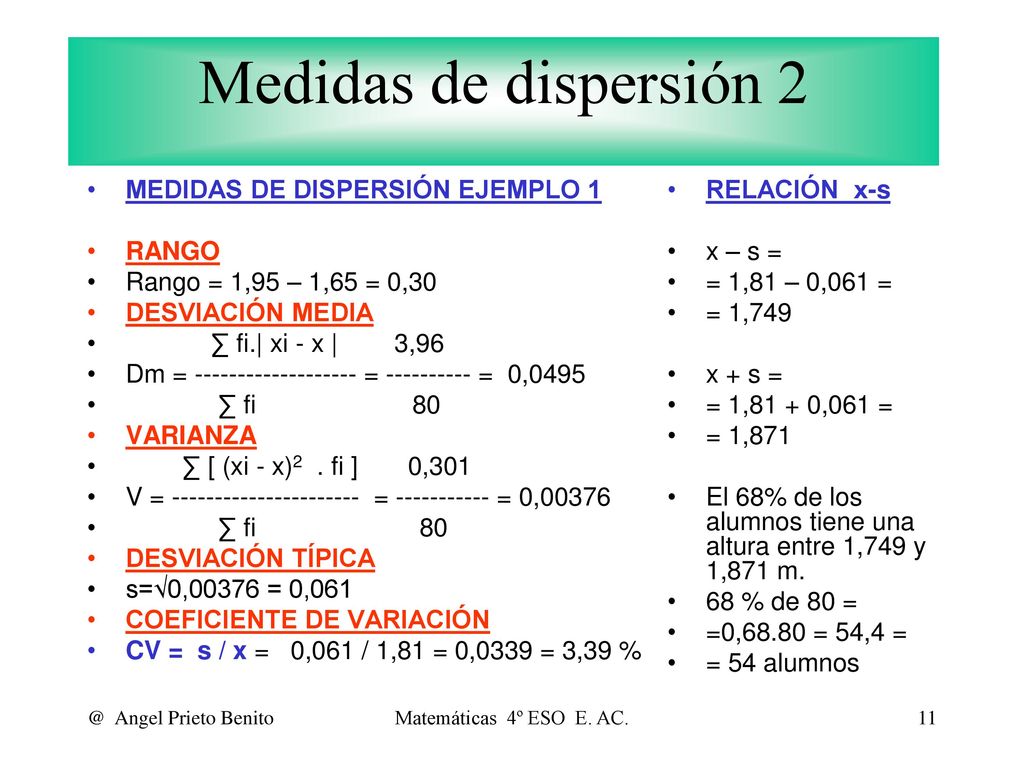 Medidas de dispersión 2 MEDIDAS DE DISPERSIÓN EJEMPLO 1 RANGO