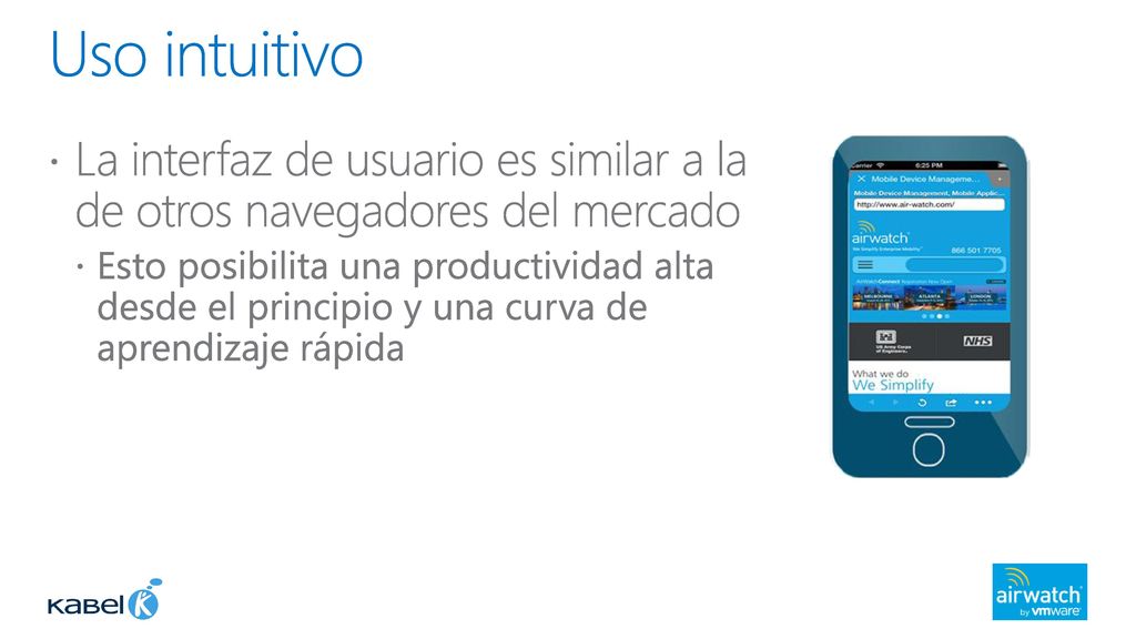 Uso intuitivo La interfaz de usuario es similar a la de otros navegadores del mercado.
