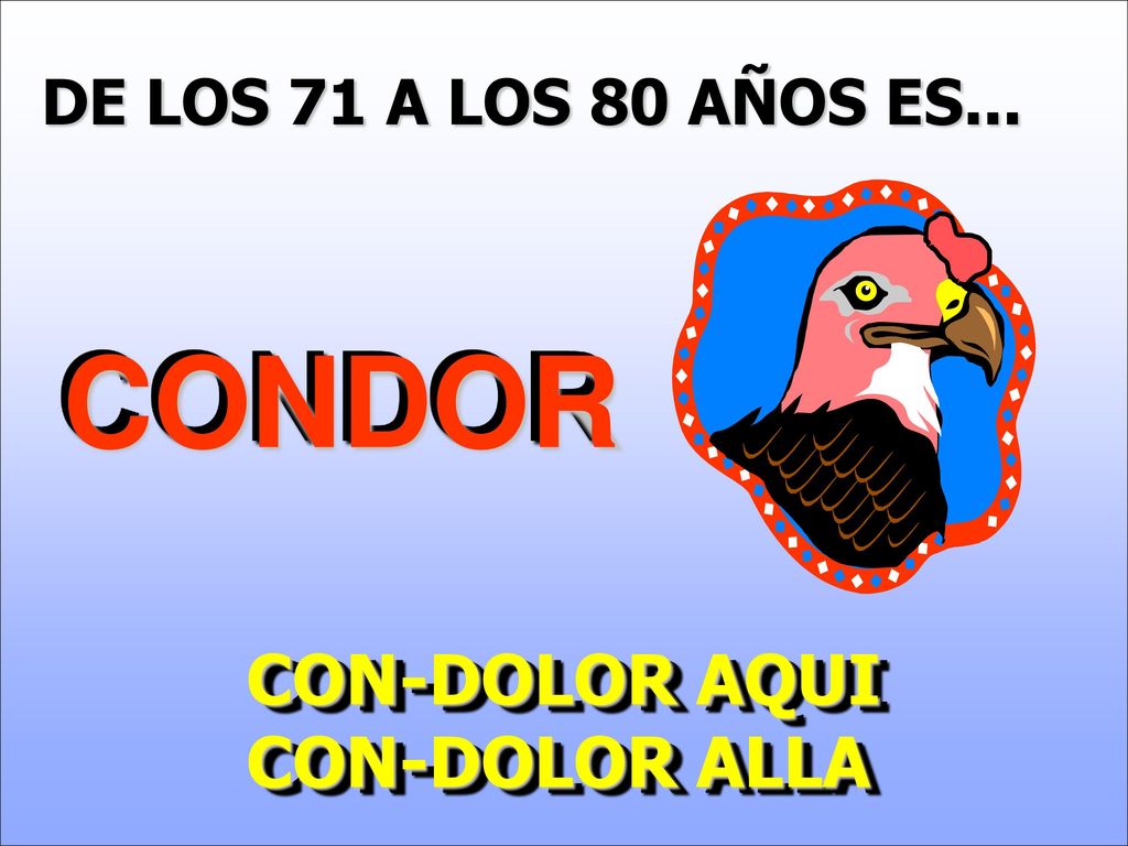DE LOS 71 A LOS 80 AÑOS ES... CONDOR CON-DOLOR AQUI CON-DOLOR ALLA