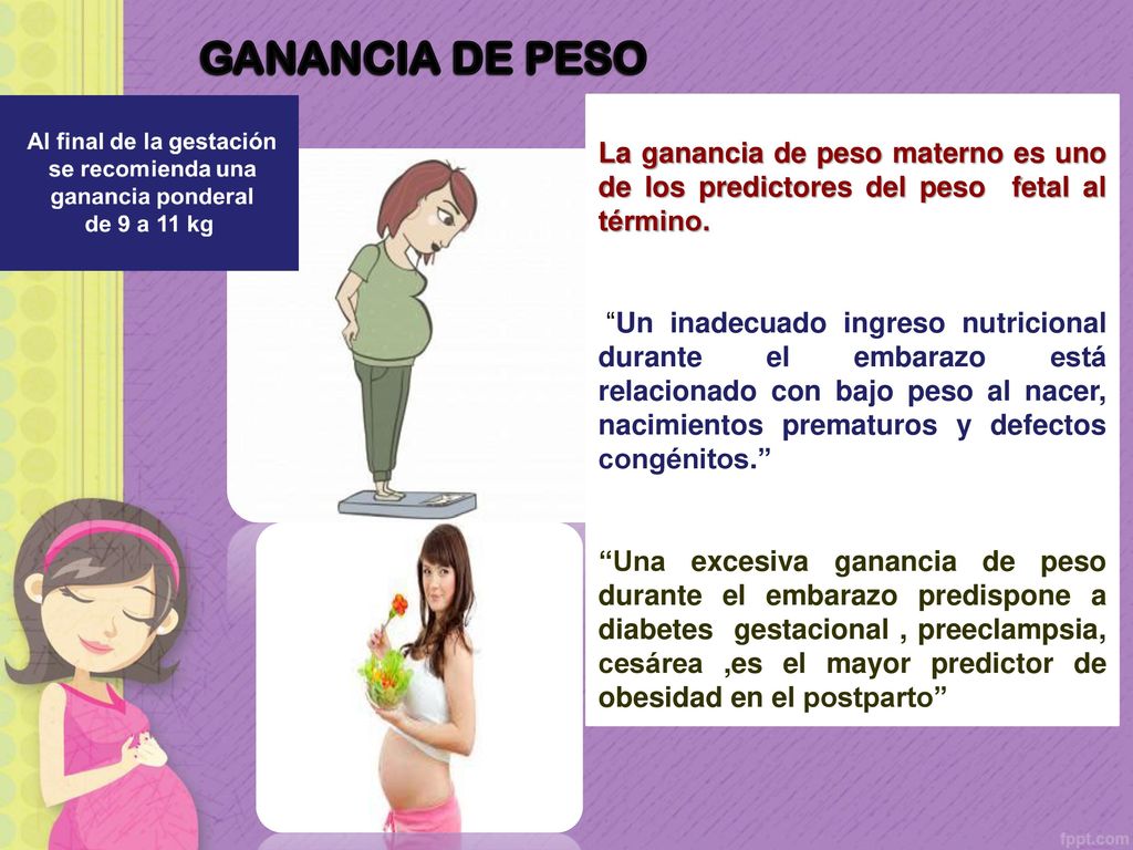 GANANCIA DE PESO La ganancia de peso materno es uno de los predictores del peso fetal al término.