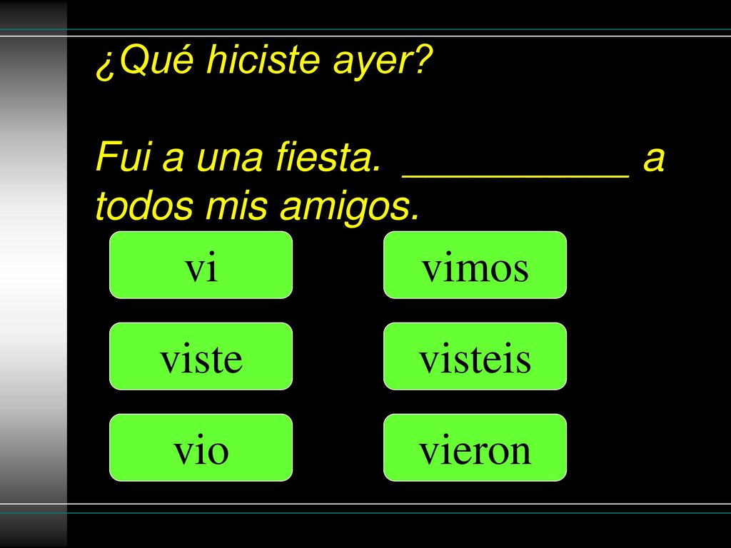 ¿Qué hiciste ayer Fui a una fiesta. __________ a todos mis amigos.