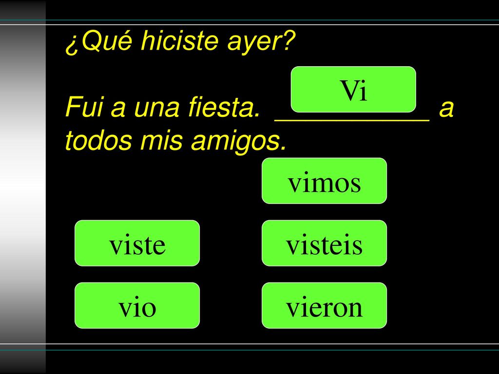 ¿Qué hiciste ayer Fui a una fiesta. __________ a todos mis amigos.