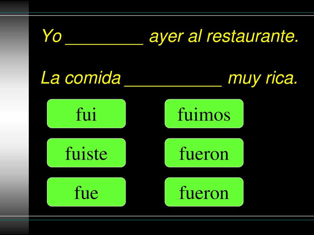 Yo ________ ayer al restaurante. La comida __________ muy rica.