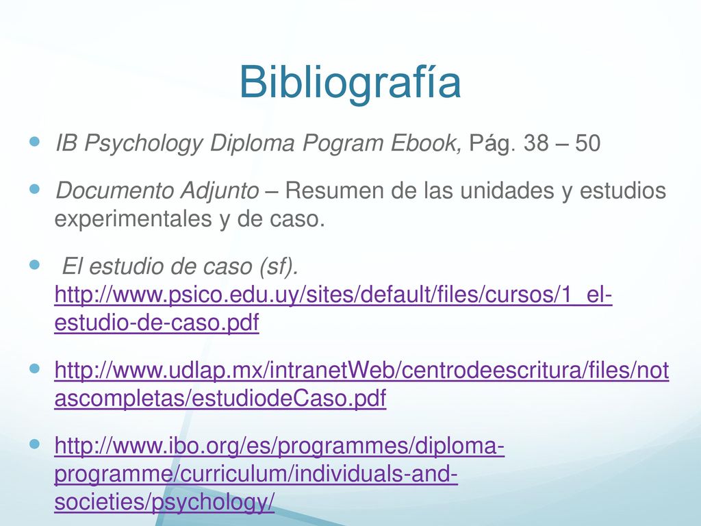 Bibliografía IB Psychology Diploma Pogram Ebook, Pág. 38 – 50
