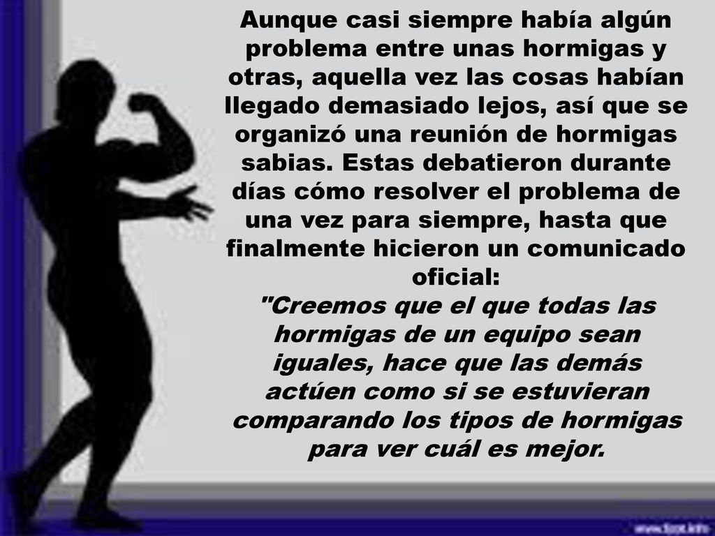 Aunque casi siempre había algún problema entre unas hormigas y otras, aquella vez las cosas habían llegado demasiado lejos, así que se organizó una reunión de hormigas sabias.