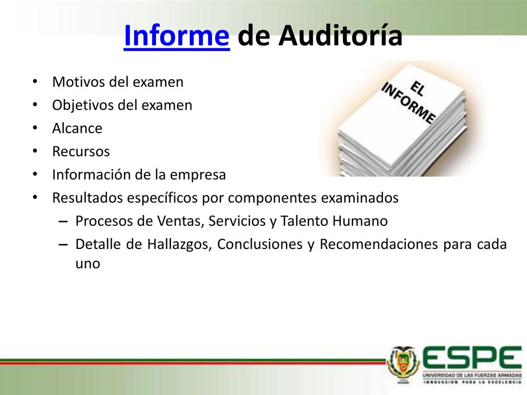 Informe de Auditoría Motivos del examen Objetivos del examen Alcance