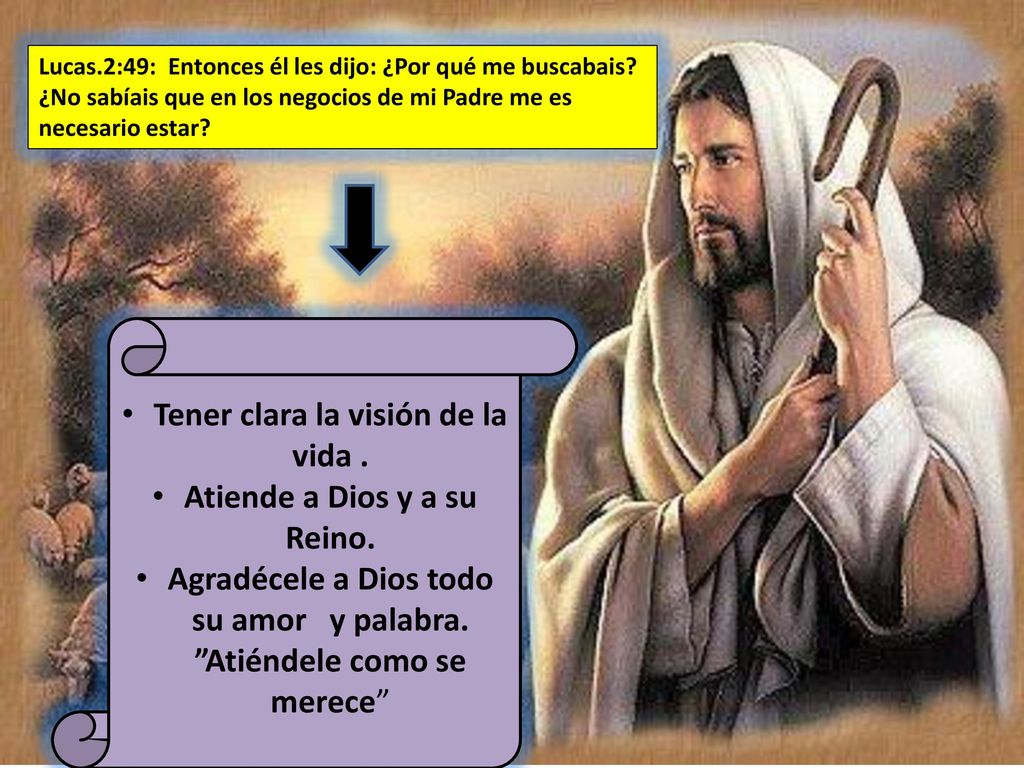 Tener clara la visión de la vida . Atiende a Dios y a su Reino.