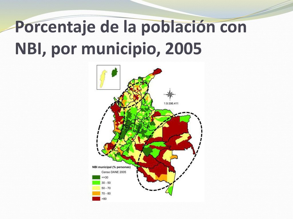 Porcentaje de la población con NBI, por municipio, 2005