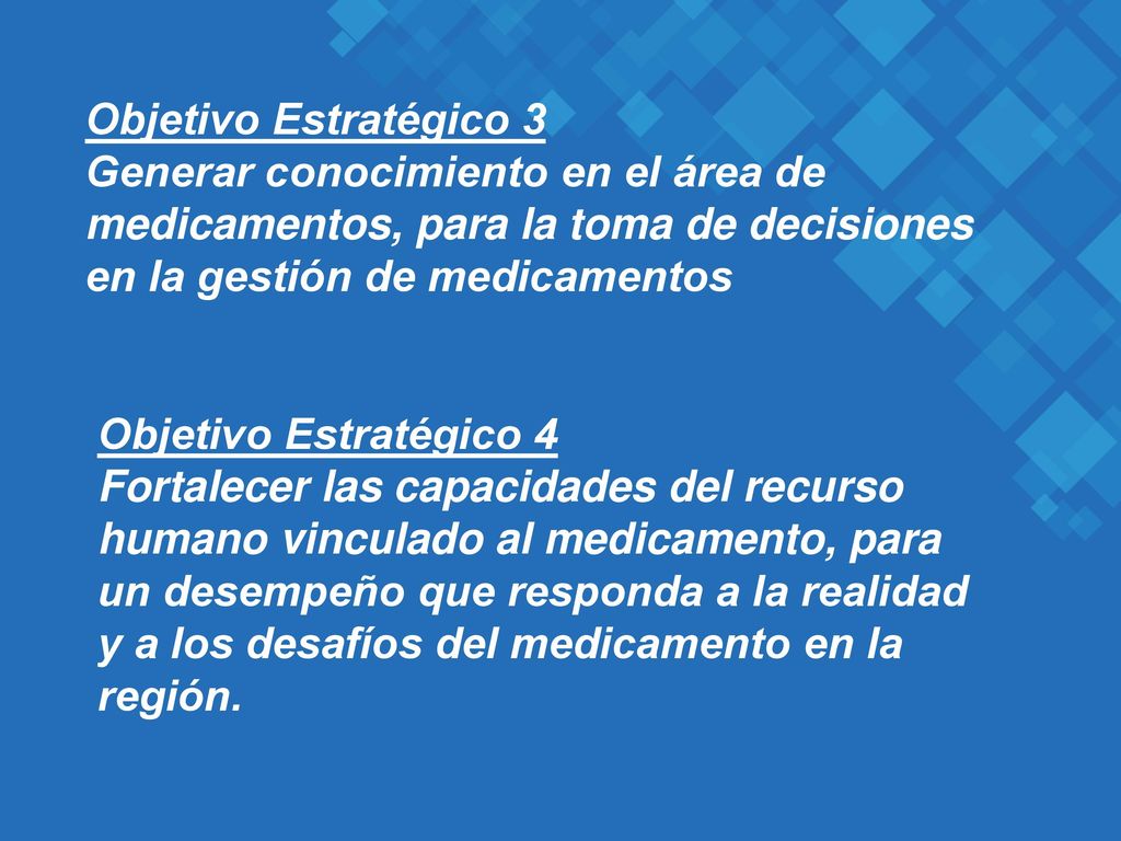 Objetivo Estratégico 3 Generar conocimiento en el área de medicamentos, para la toma de decisiones en la gestión de medicamentos.