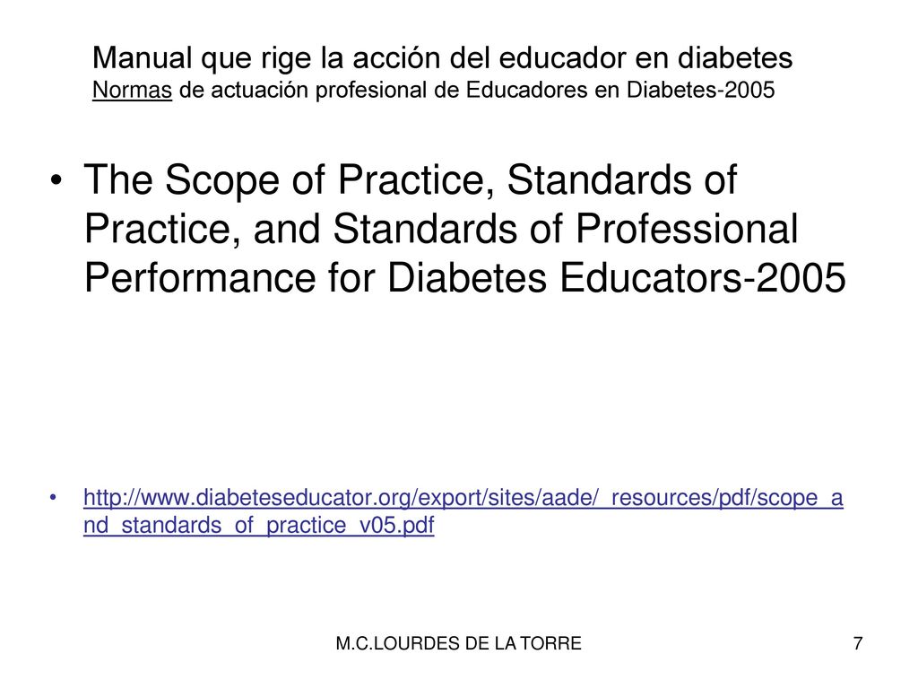 Manual que rige la acción del educador en diabetes Normas de actuación profesional de Educadores en Diabetes-2005
