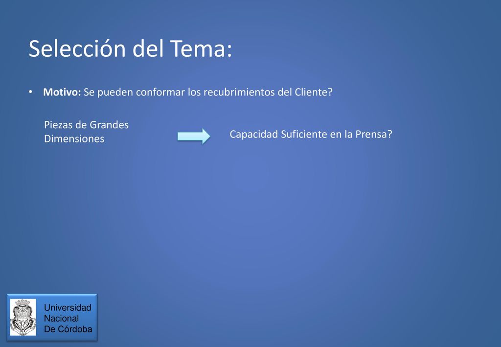 Selección del Tema: Motivo: Se pueden conformar los recubrimientos del Cliente Piezas de Grandes Dimensiones.