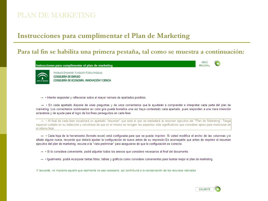 PLAN DE MARKETING Instrucciones para cumplimentar el Plan de Marketing