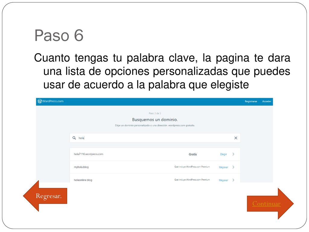Paso 6 Cuanto tengas tu palabra clave, la pagina te dara una lista de opciones personalizadas que puedes usar de acuerdo a la palabra que elegiste.