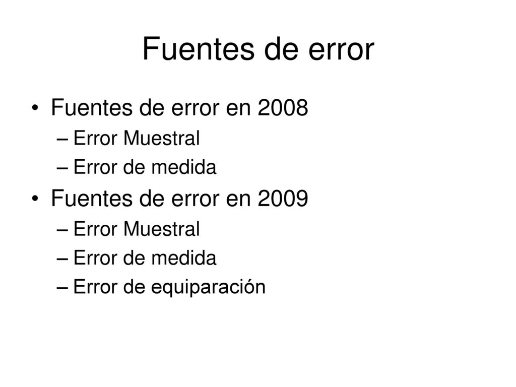 Fuentes de error Fuentes de error en 2008 Fuentes de error en 2009
