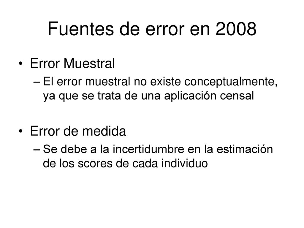 Fuentes de error en 2008 Error Muestral Error de medida
