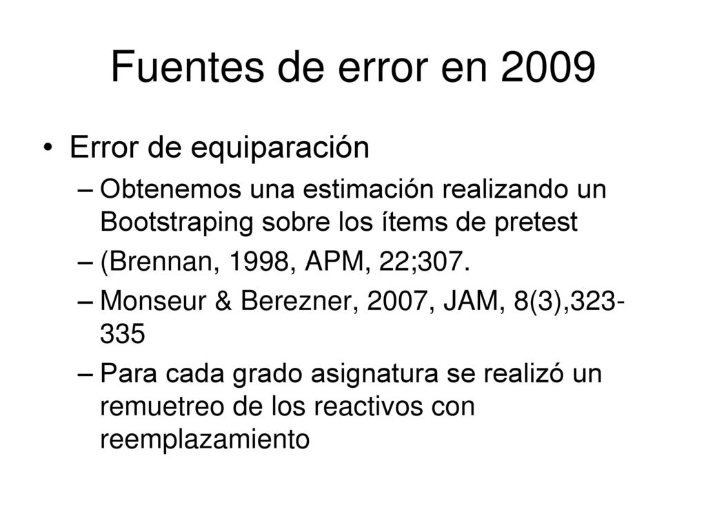 Fuentes de error en 2009 Error de equiparación