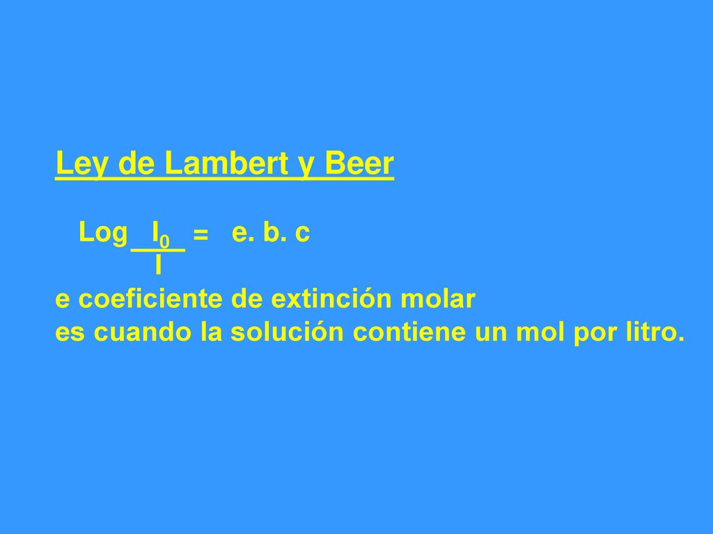 Ley de Lambert y Beer Log I0 = e. b. c I