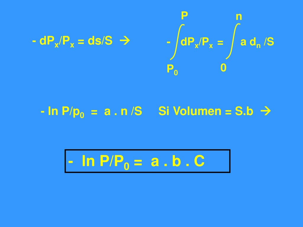 - ln P/p0 = a . n /S Si Volumen = S.b 