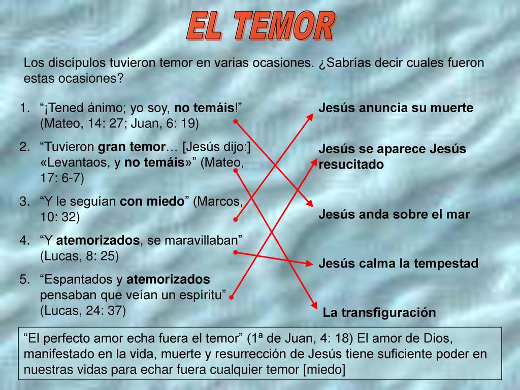 EL TEMOR Los discípulos tuvieron temor en varias ocasiones. ¿Sabrías decir cuales fueron estas ocasiones